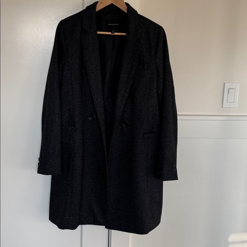 Banana Republic Charcoal Trench Coat Wool Blend Winter Classic Warm Size Reg M - Picture 3 of 14